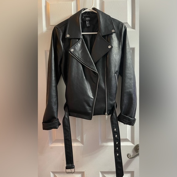 Faux leather biker jacket with belt - Picture 3 of 5